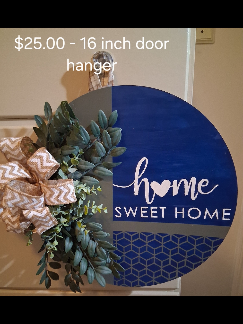 Home Sweet Home Round Door Hanger - Blue and Green